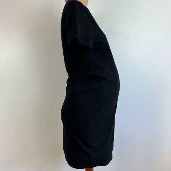 Rose Maternite Women’s Medium Maternity Pregnancy Stretch Black Midi Dress - Picture 2 of 8